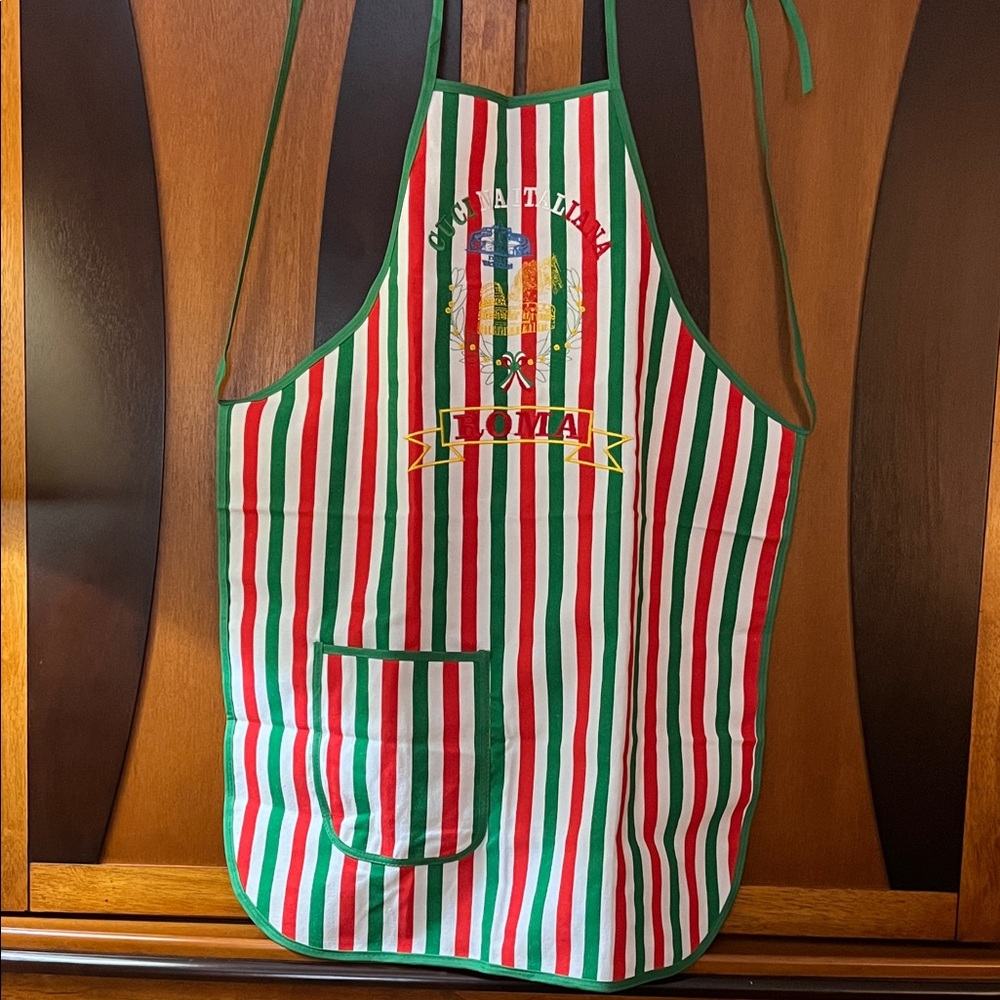 7 - NWOT Striped Embroidered Apron with Roma Logo & Large Pocket